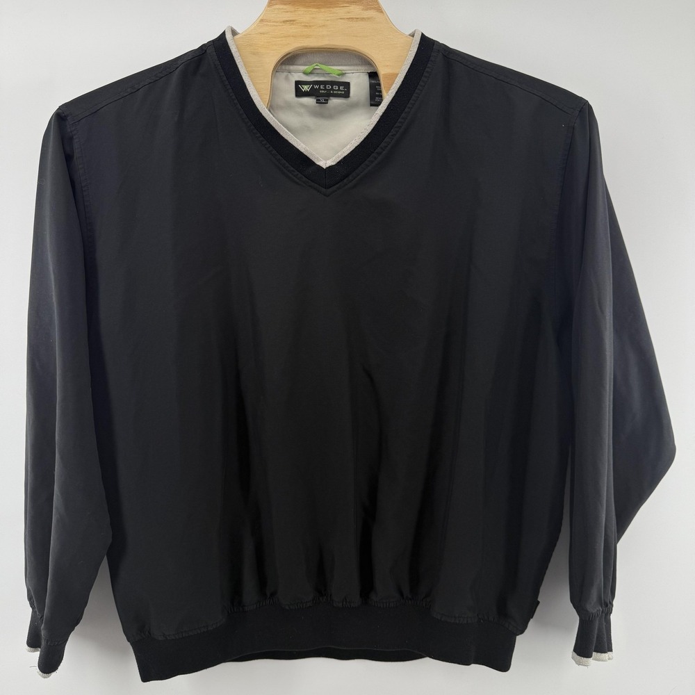 Wedge Jacket Mens XL Black Windbreaker Lightweight Lined Polyester Golf Pockets